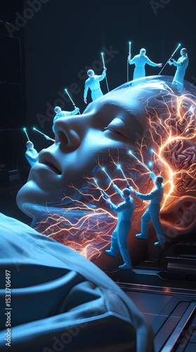 Tiny Doctors perform brain operation surgery ai generated 