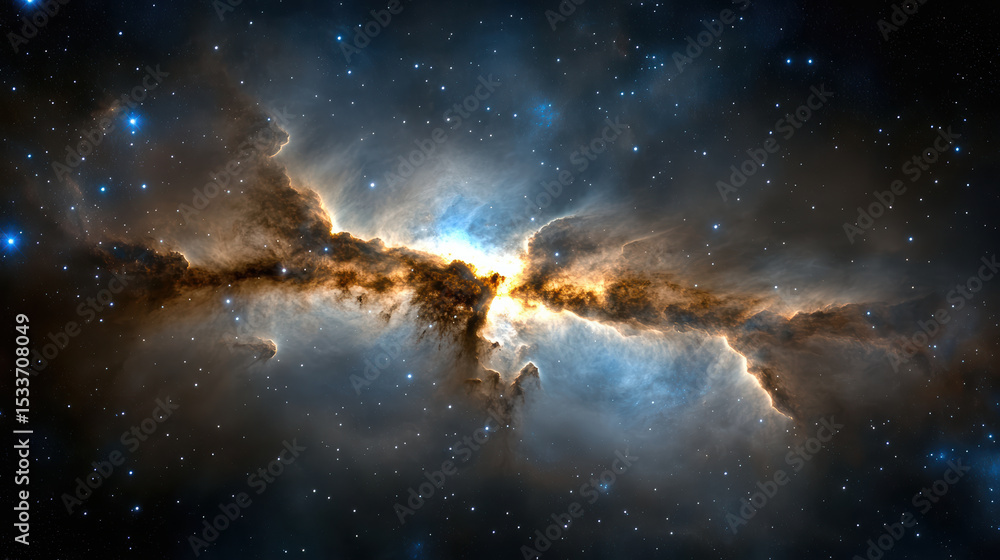 Gaseous cosmic dust illuminated by star clusters creates stunning celestial scene Gaseous cosmic dust illuminated by star clusters creates stunning celestial scene