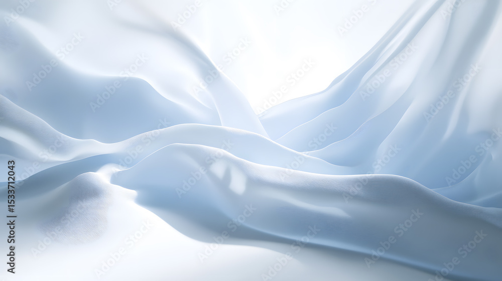 Fototapeta premium Soft, flowing fabric in light blue hues with gentle folds and a bright background