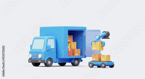 Delivery truck with robot and packages.