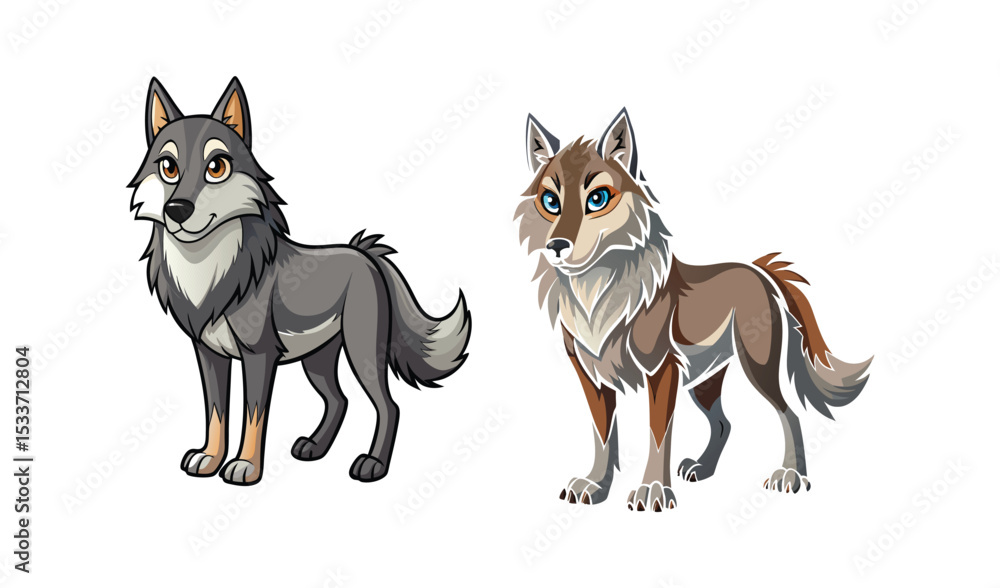 Obraz premium Two cartoon wolves standing side by side
