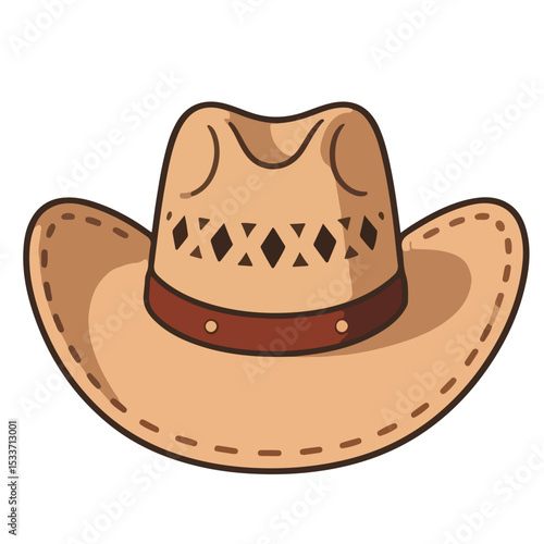 Cowboy hat icon vector featuring a classic stitched design, suitable for western-themed graphic sets.