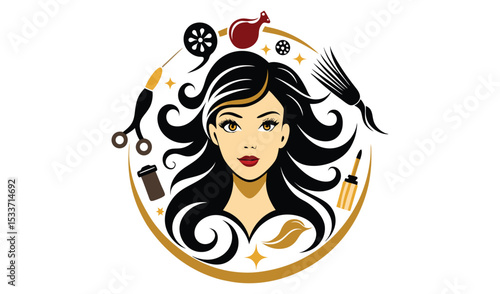 Elegant woman hair salon logo design
