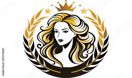 Elegant woman with golden crown and laurel wreath