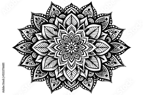 An ornamental round lace floral mandala vector pattern illustration with a vintage oriental design element