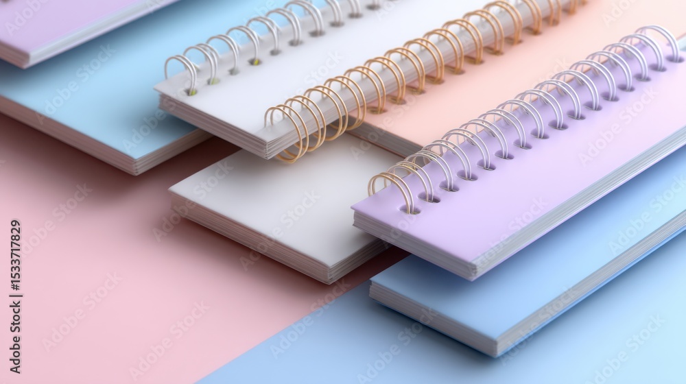 A row of spiral notebooks with different colors and designs A row of spiral notebooks with different colors and designs