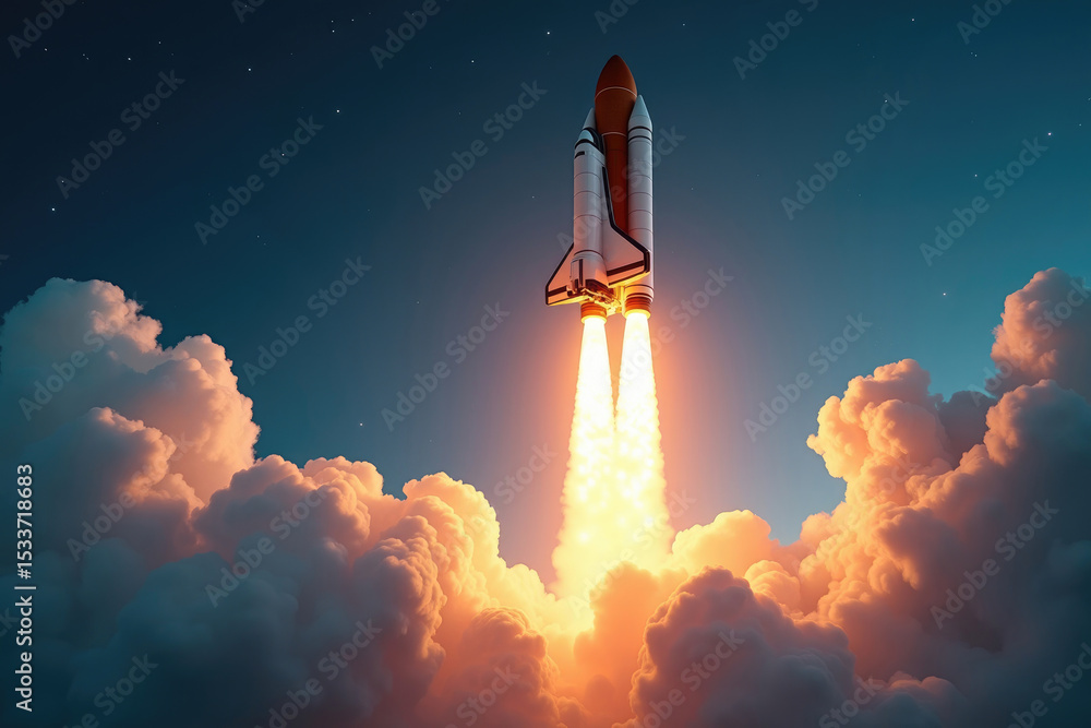 Naklejka premium Pixel Art Space Shuttle Launch A Journey Beyond