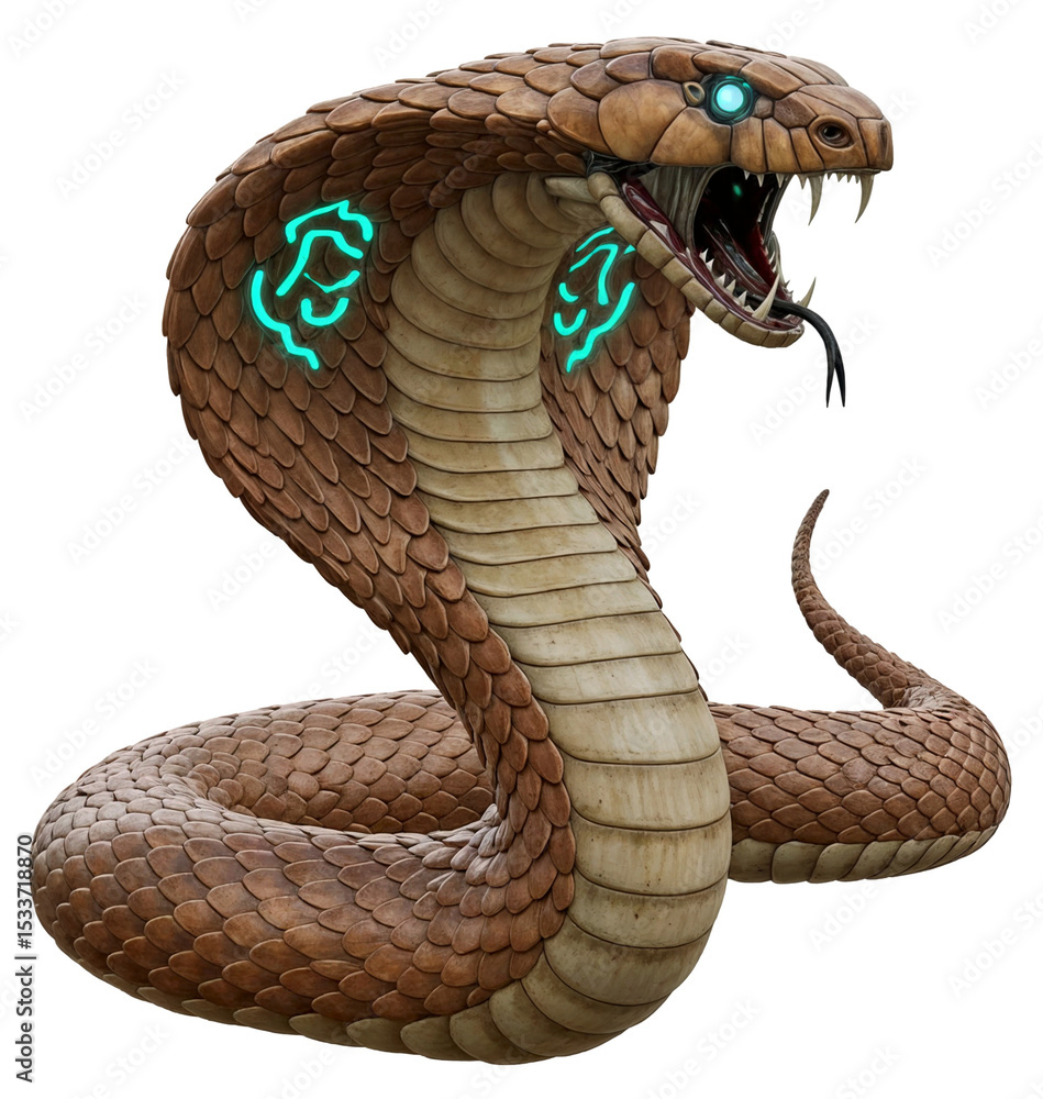 Fototapeta premium Dangerous Robotic King Cobra with Glowing Blue Markings