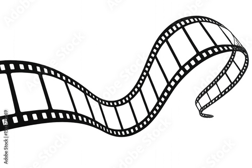 Film strip with frames and film reel isolated on transparent background.