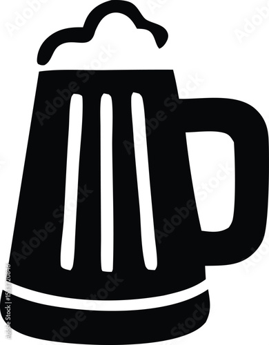 A simple black and white illustration of a beer stein filled with frothy beer
