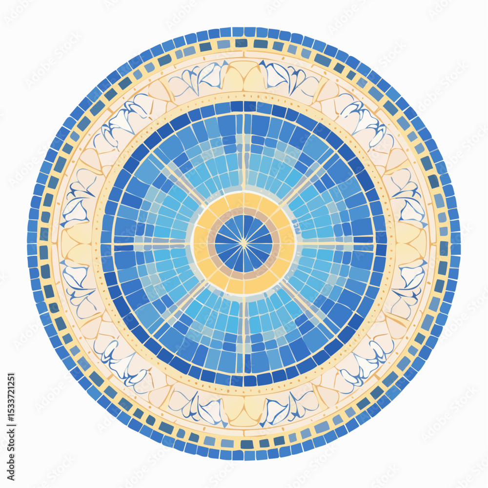Obraz premium Mosaic tile pattern Greek blue sea texture background Rome circular vector ornament