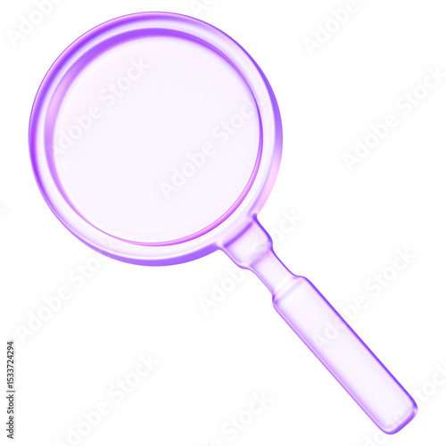 Minimal glassmorphism magnifying glass icon symbolizing search or zoom functions in apps and websites, search zoom Investigation lens tool exploration discovery close up, 3d rendering