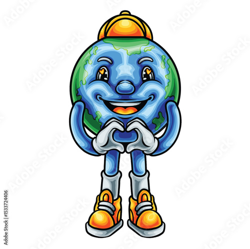 Earth globe cute character design with cartoon style vector illustration