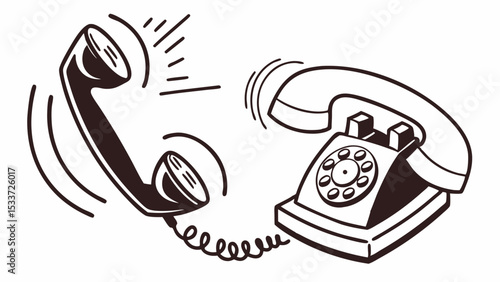 Classic rotary phone illustration with a ringing receiver for retro communication and vintage design themes