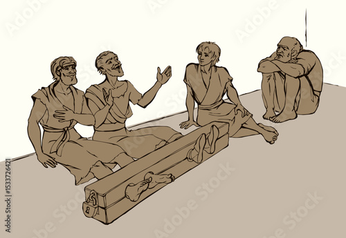 Paul and Silas in prison. Vector drawing