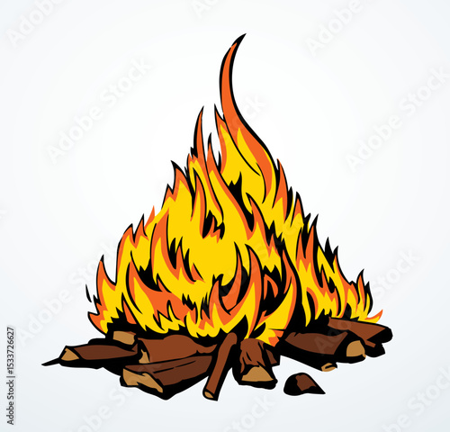 Vector drawing. Big camp fire