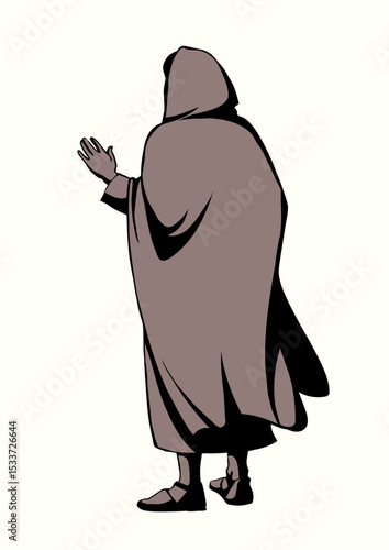 Vector drawing. The man in the coat. Back view