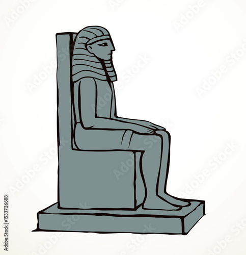 Vector drawing. Egyptian male statue. Pharaoh on the throne