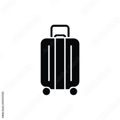 Black Rolling Suitcase Icon Luggage, Travel Bag with Handle and Wheels, Isolated