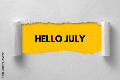 Hello July typographic design on a vibrant summer background banner