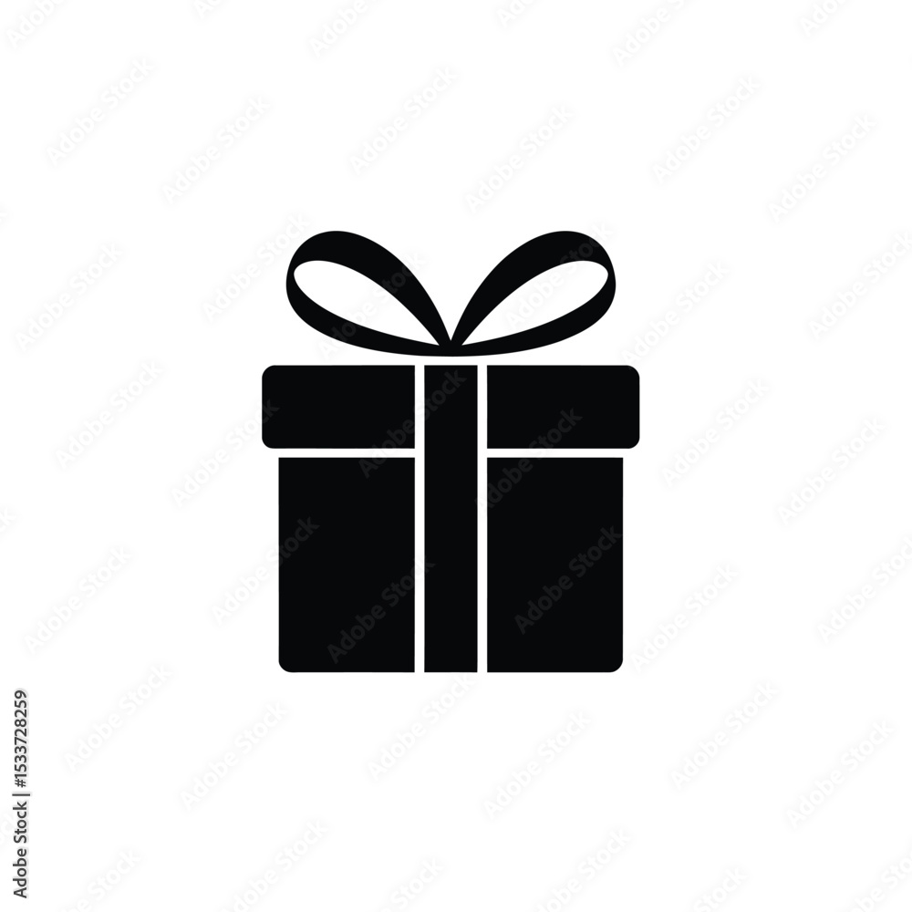 Minimalist Black Gift Box with Bow Illustration on White Background. Graphic Minimalist Black Gift Box with Bow Illustration on White Background. Graphic