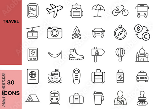 Collection of travelling icons minimalistic style