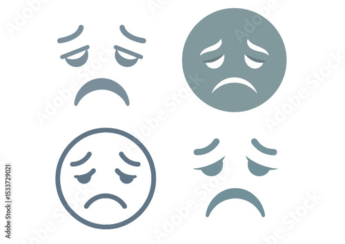 Drooping face illustration expressing disappointment with downturned mouth and closed eyes in muted blue-gray tones