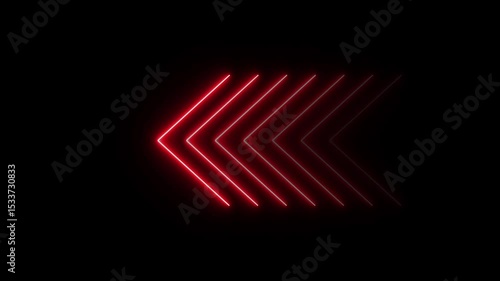 Red Neon line arrow animation. Glowing Left arrow looping animated. direction neon arrow sign motion. Blinking direction arrows video.
