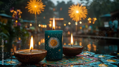 Beautiful candles illuminate serene waters at dusk.