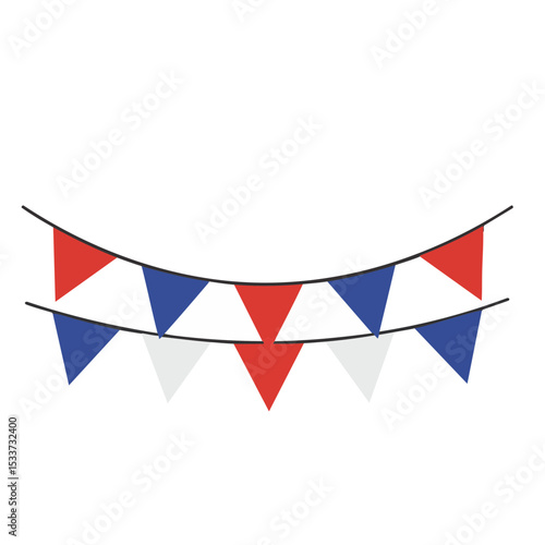 Flat Red White Blue Bunting Flags Icon, Party Decoration