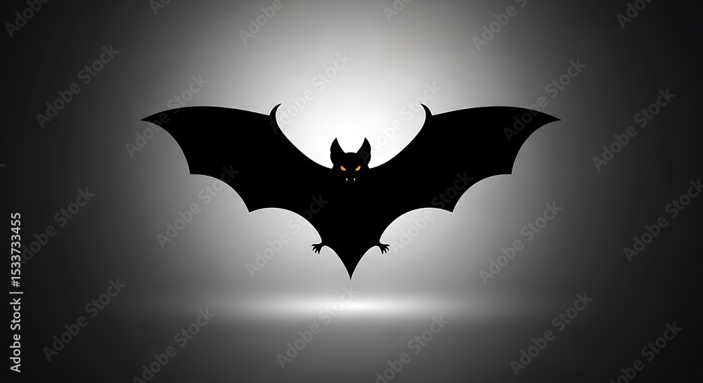 Fototapeta premium Bat Silhouette Flying Against a Dark Grey Gradient Background