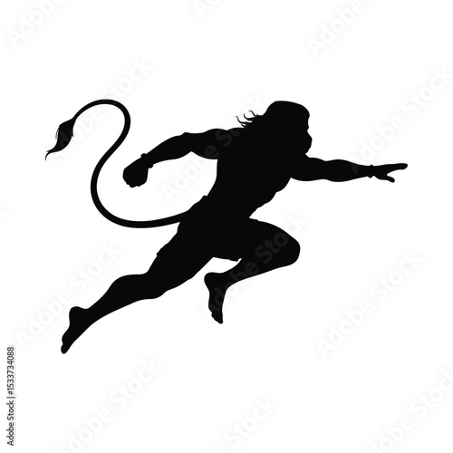 Hanuman silhouette hindu god mythology indian deity hinduism rama avatar monkey strength power courage bhakti vector illustration