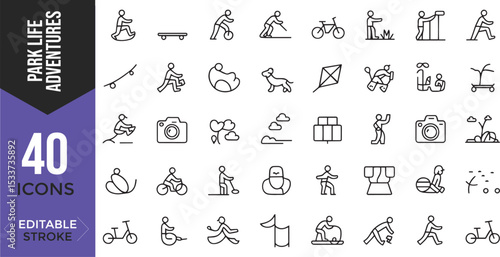 "Park Life Adventures – Vector Icon Set with Adjustable Line Weight"

