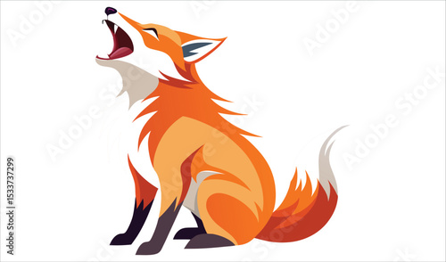 Orange fox howling at the moon vector illustration