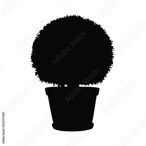 Black plant topiary pot garden silhouette design graphic botanical shape nature flora decorative art vector illustration