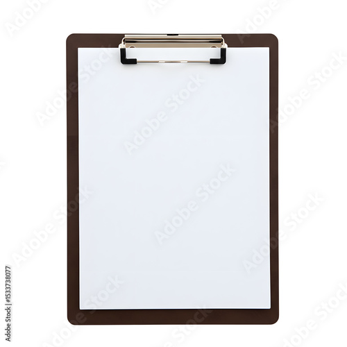 A clipboard with a white paper on it, isolated on white or transparent background. PNG