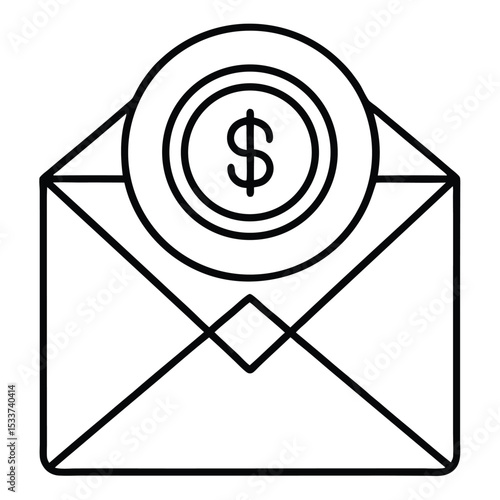 Financial Email Icon  Money Transfer, Payment Notification, Online Banking Illustration