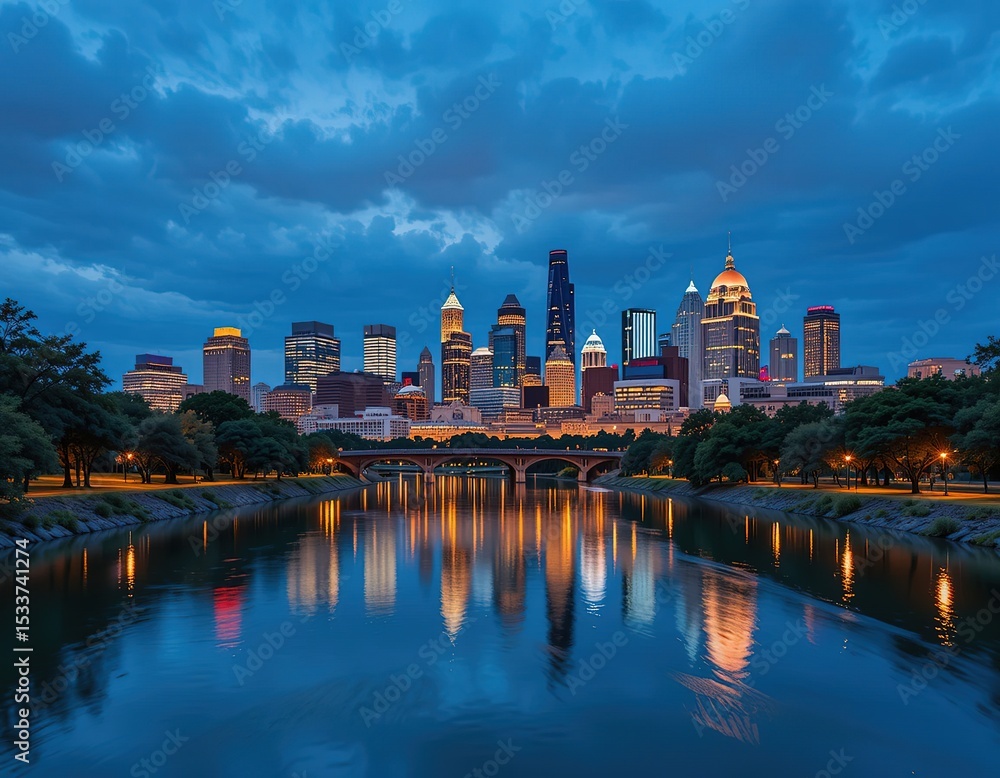 Fototapeta premium Austin Skyline Reflecting on Colorado River