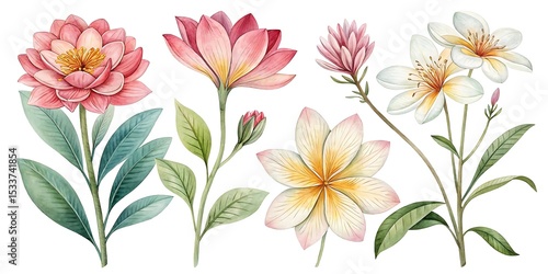 Set of beautiful flower, Watercolor collection of hand drawn flowers, Botanical plant illustration