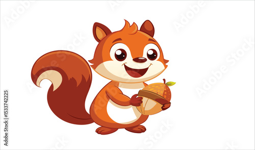 Adorable cartoon squirrel holding an acorn