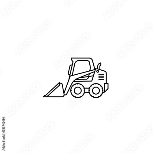 Compact skid steer loader icon in minimalist style, construction equipment for digging