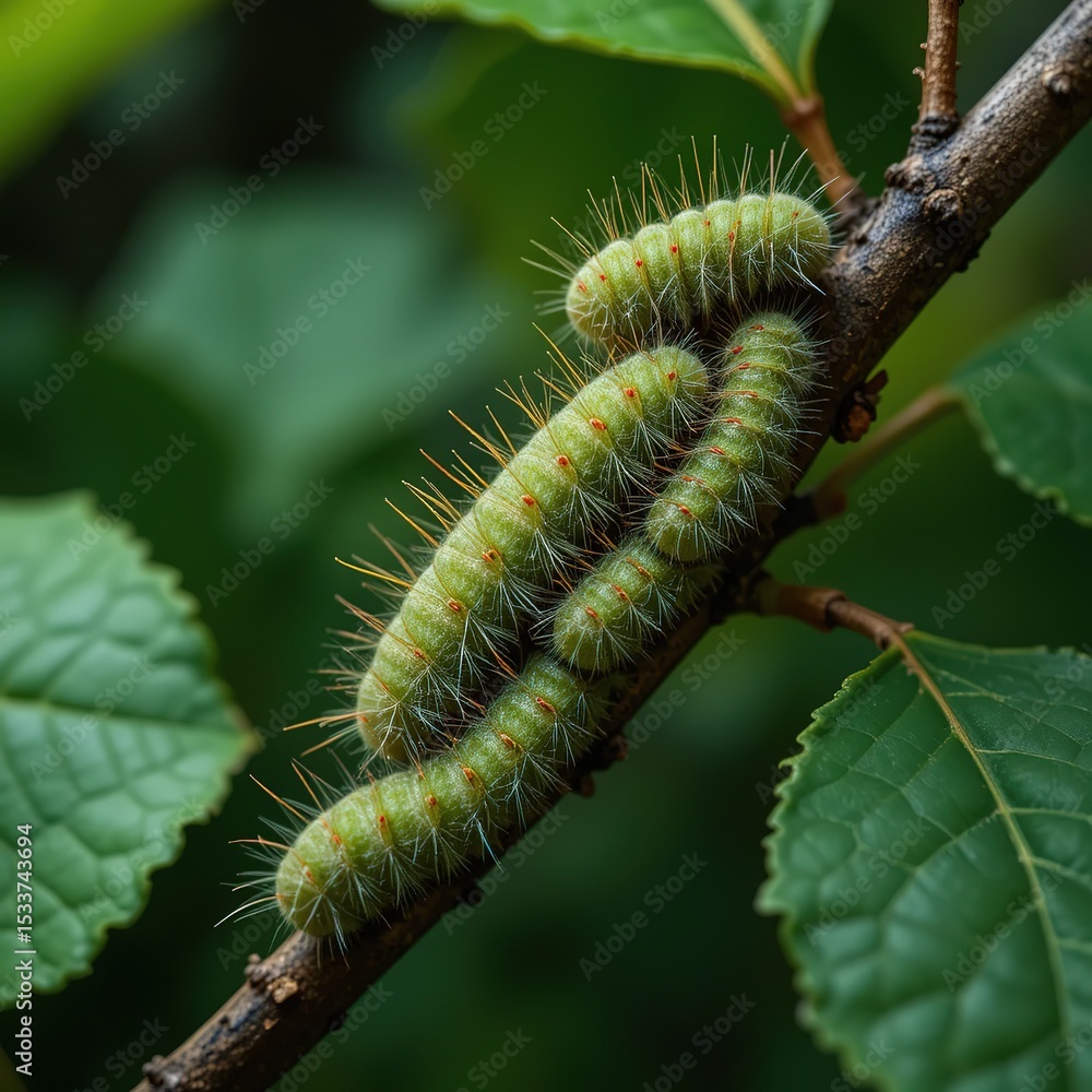 Fototapeta premium Fruit Ermine Moth Caterpillars Infesting Tree Branch