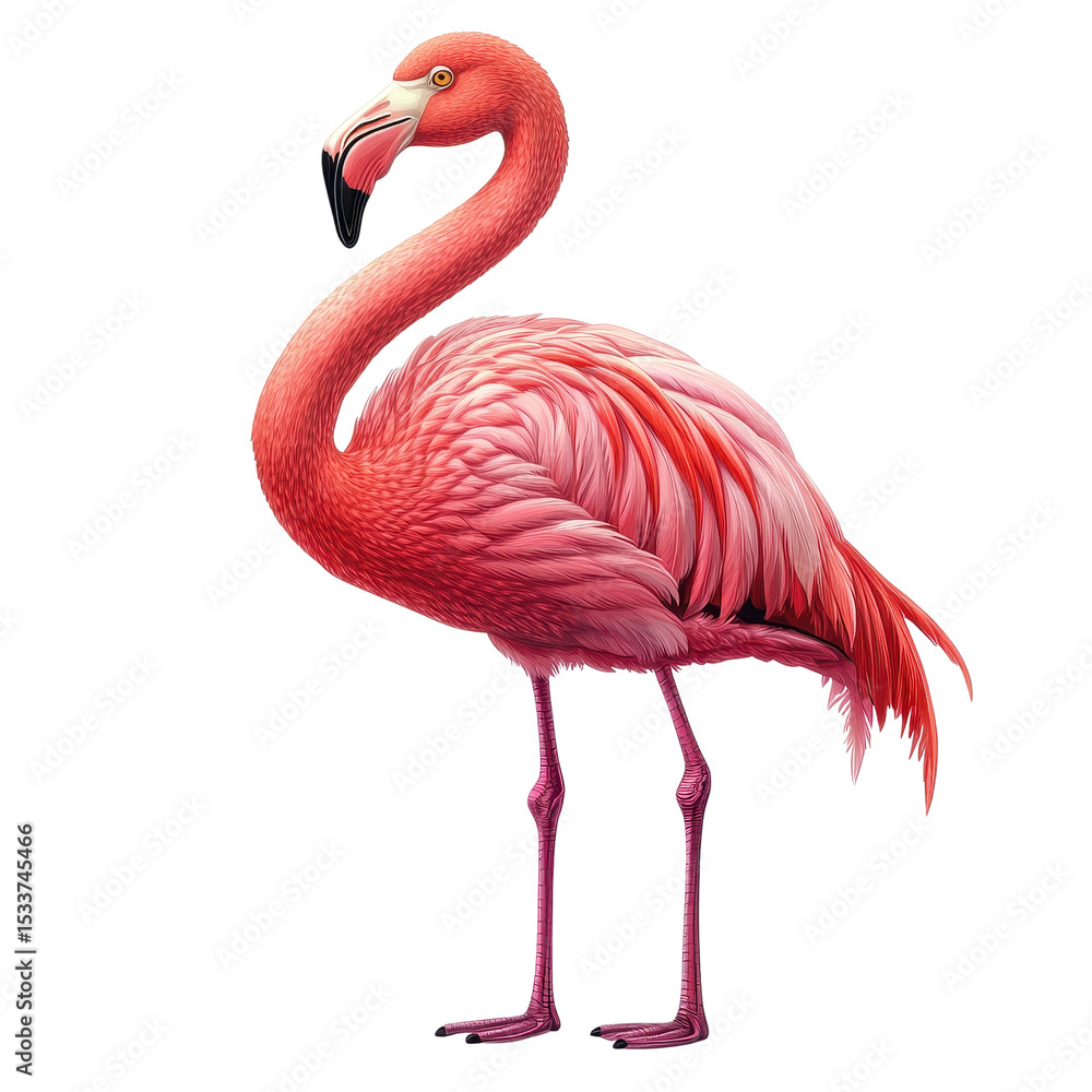 Fototapeta premium Flamingo standing gracefully isolated on transparent background.