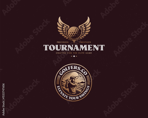 Golf sport Logo with Swing and Hit the Ball logo template for club and tournament