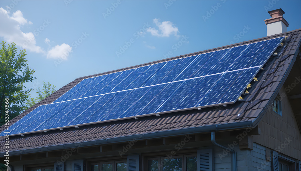 Naklejka premium Solar panel, photovoltaic, alternative electricity source - concept of sustainable resources