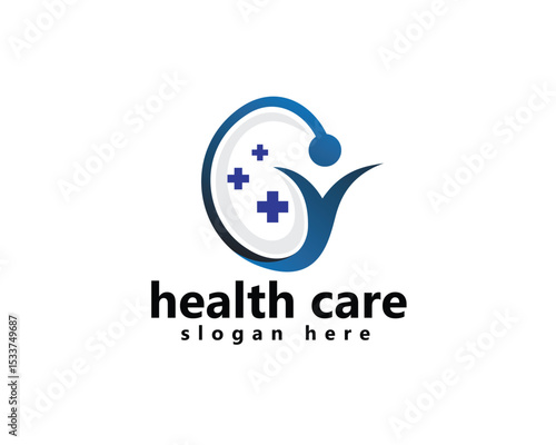 laboratory, pharmacy, medical logo, combination of stethoscope with person raising hand, logo design inspiration
