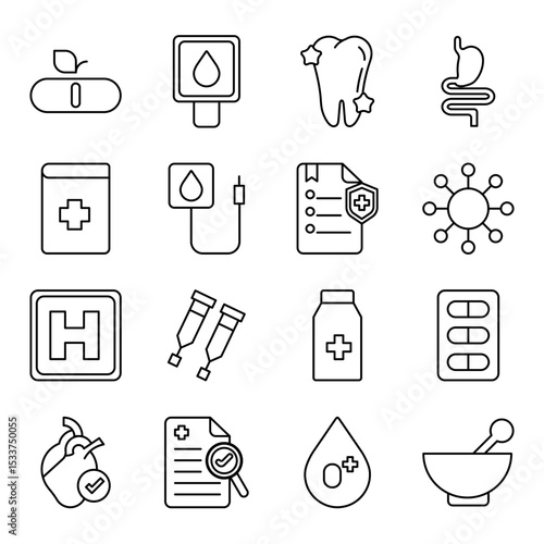 healthy gut set of web icons in line style. healthy gut, gut health, gut-friendly, probiotics, prebiotics and gut flora. Vector illustration