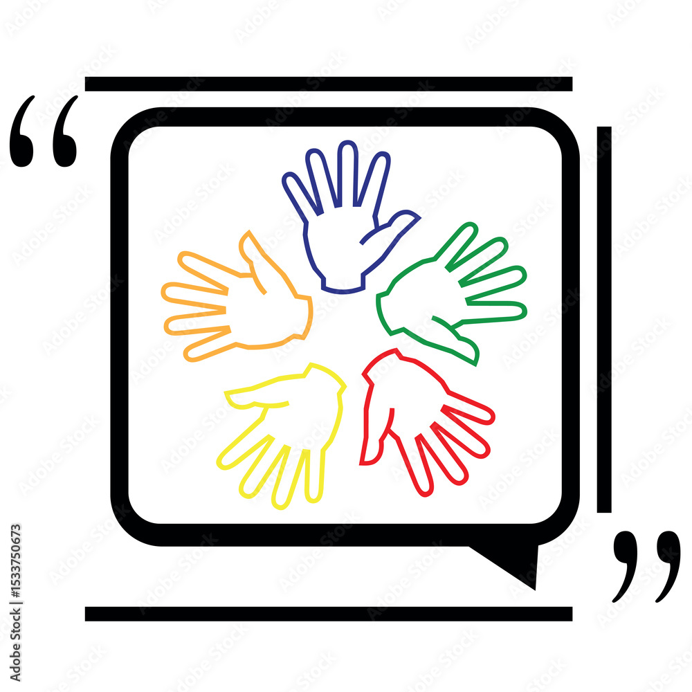 Fototapeta premium Colorful hand print set vector icon isolated on white background speech bubble