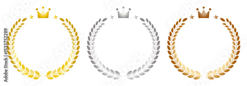 金銀銅の月桂樹と王冠のシンプルなランキングアイコン
