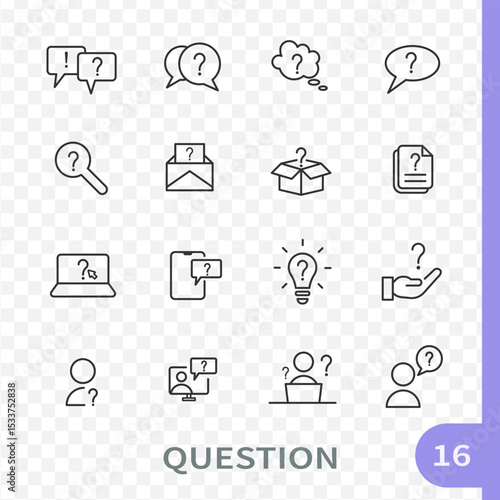 Minimalist icons - Question icon set. Thin line ,Editable stroke. Simple design. Classic, Collections. Vector illustration